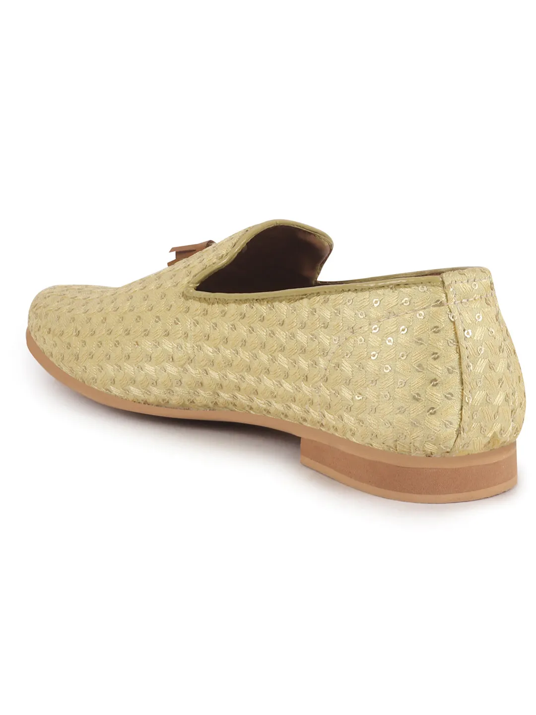 Men Cream Embellished Sequine Tassel Traditional Jutti and Mojaris|Handcrafted Designer Loafers|Wedding Slip-On Party Ethnic Shoes