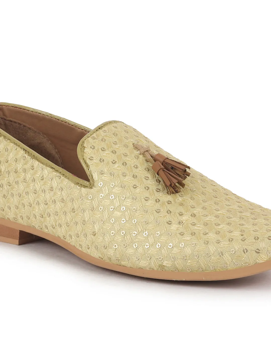 Men Cream Embellished Sequine Tassel Traditional Jutti and Mojaris|Handcrafted Designer Loafers|Wedding Slip-On Party Ethnic Shoes