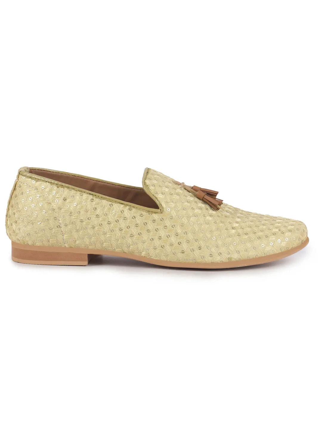 Men Cream Embellished Sequine Tassel Traditional Jutti and Mojaris|Handcrafted Designer Loafers|Wedding Slip-On Party Ethnic Shoes