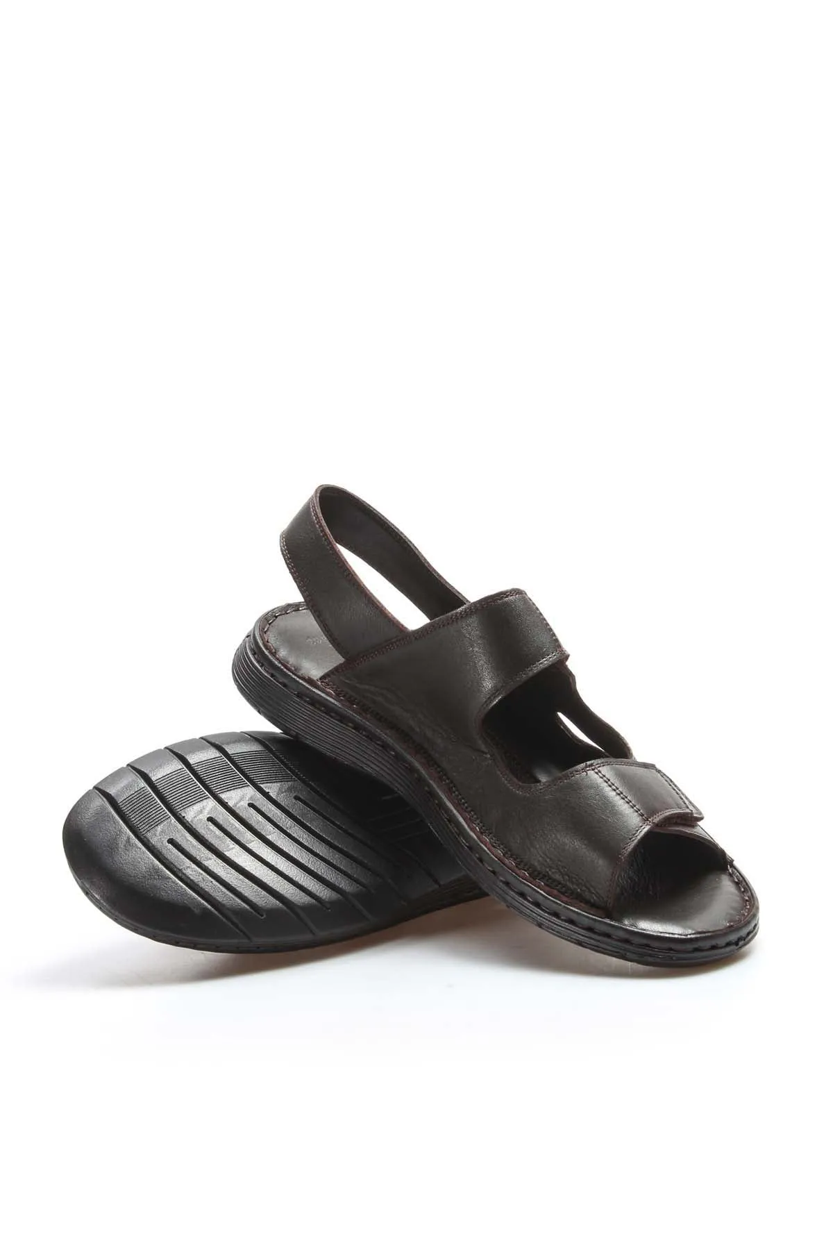 Men's Brown Leather Sandals with Adjustable Straps - Wessi