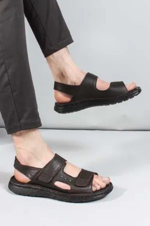 Men's Brown Leather Sandals with Adjustable Straps - Wessi