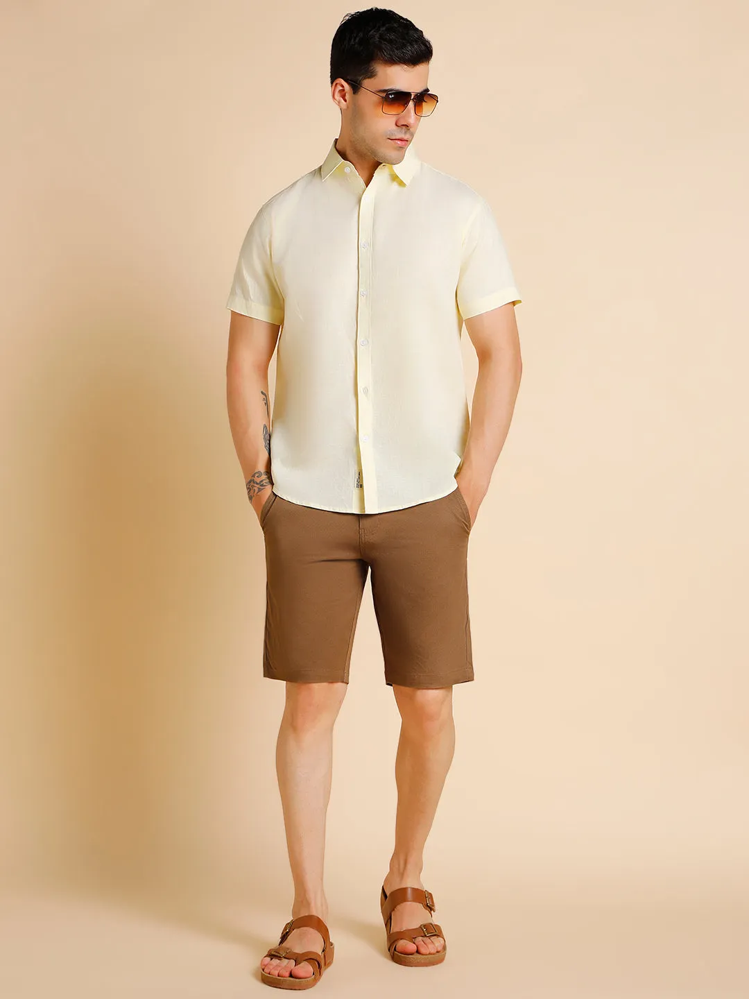 Men's Brown Solid Cotton Shorts