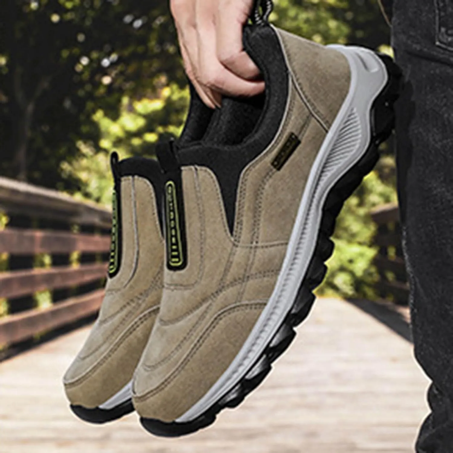 Men's Lightweight Cushion Sneakers Outdoor Athletic Slip-On Hiking Shoe Comfortable & Light-Weight Stretch Shoes