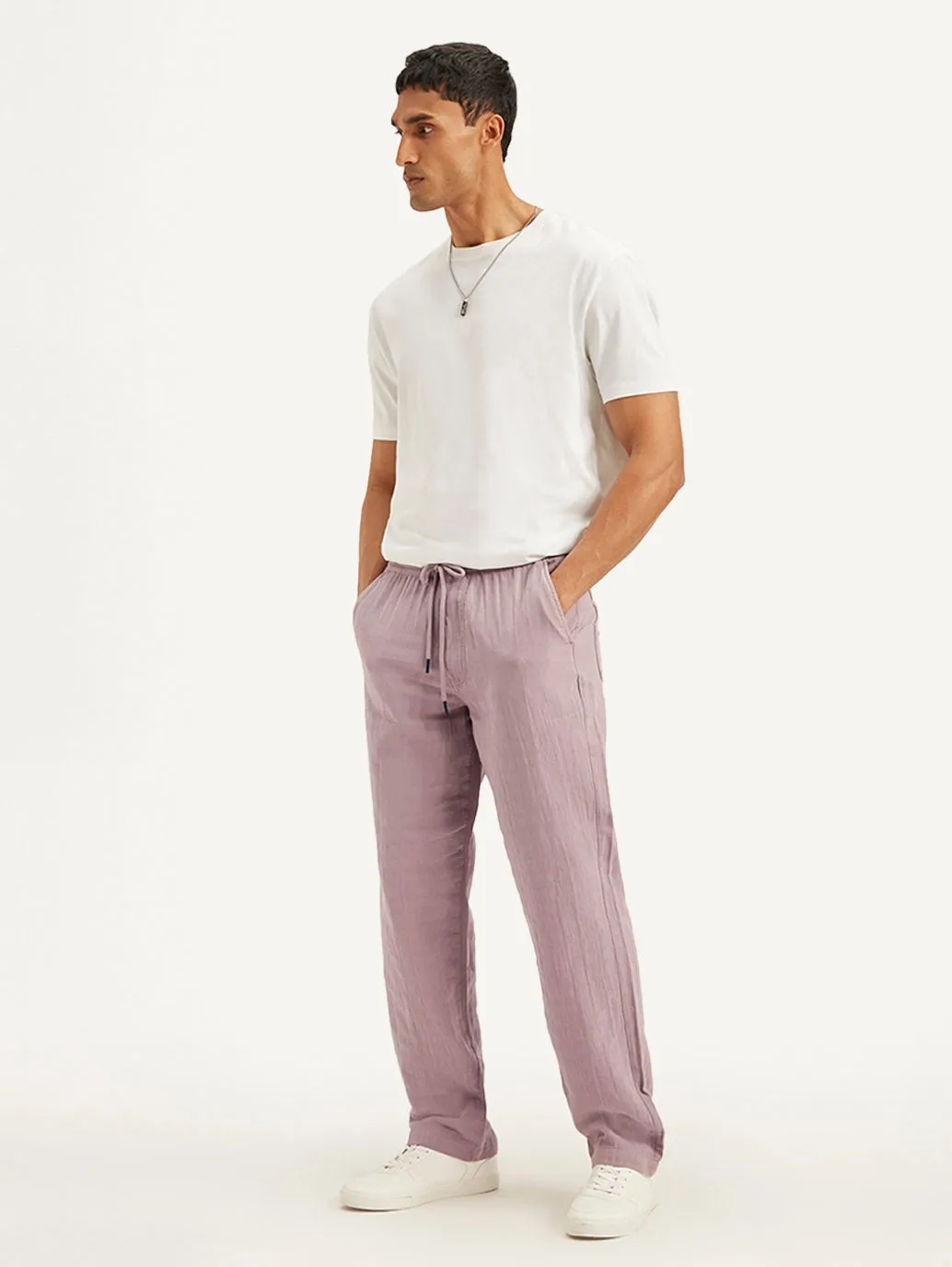 Men's Mauve Loose Straight Fit Chino Trousers