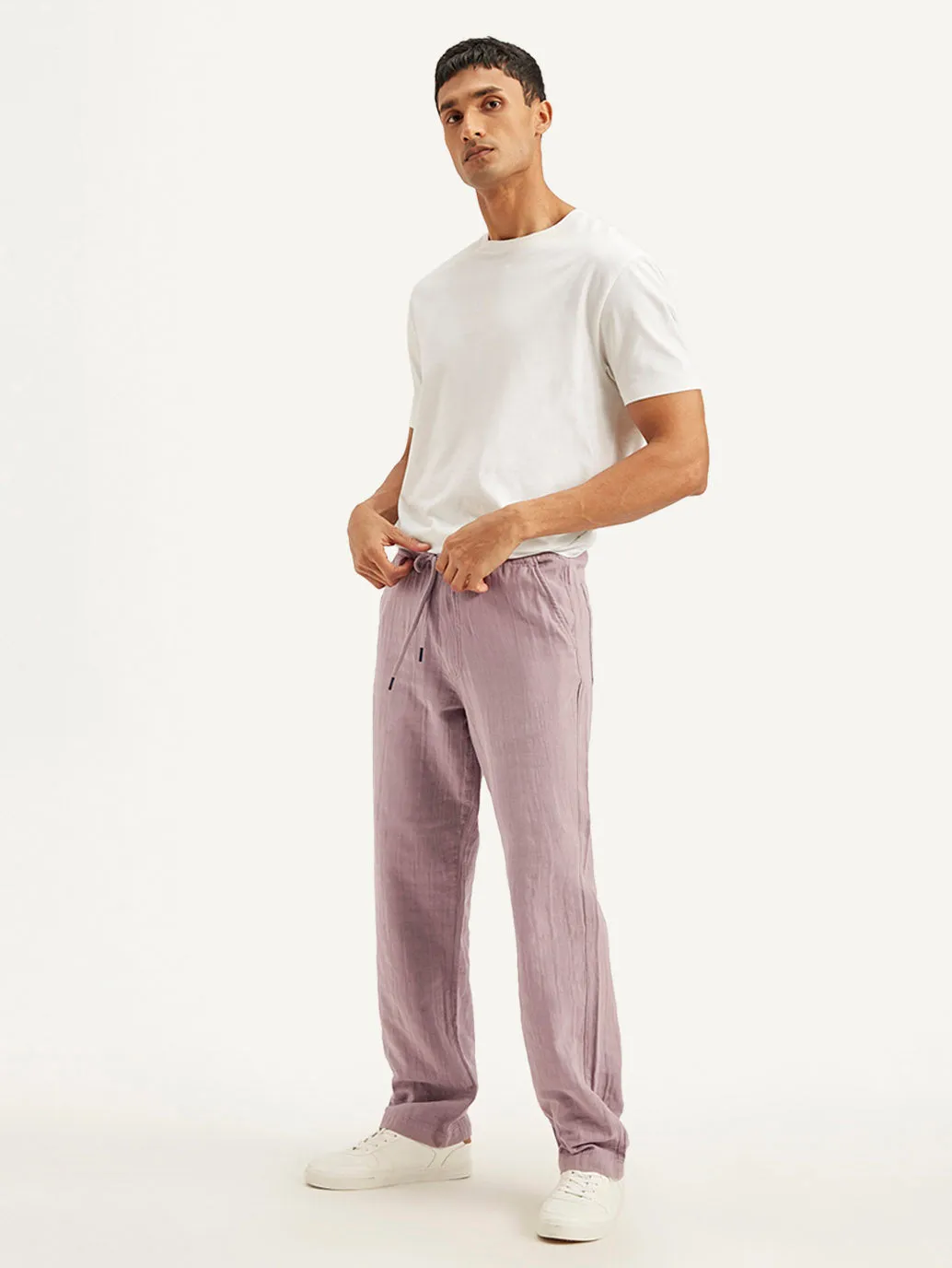 Men's Mauve Loose Straight Fit Chino Trousers