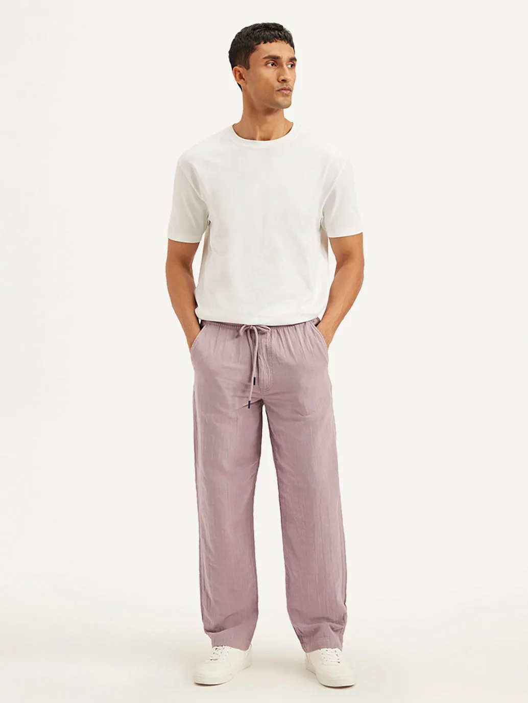 Men's Mauve Loose Straight Fit Chino Trousers