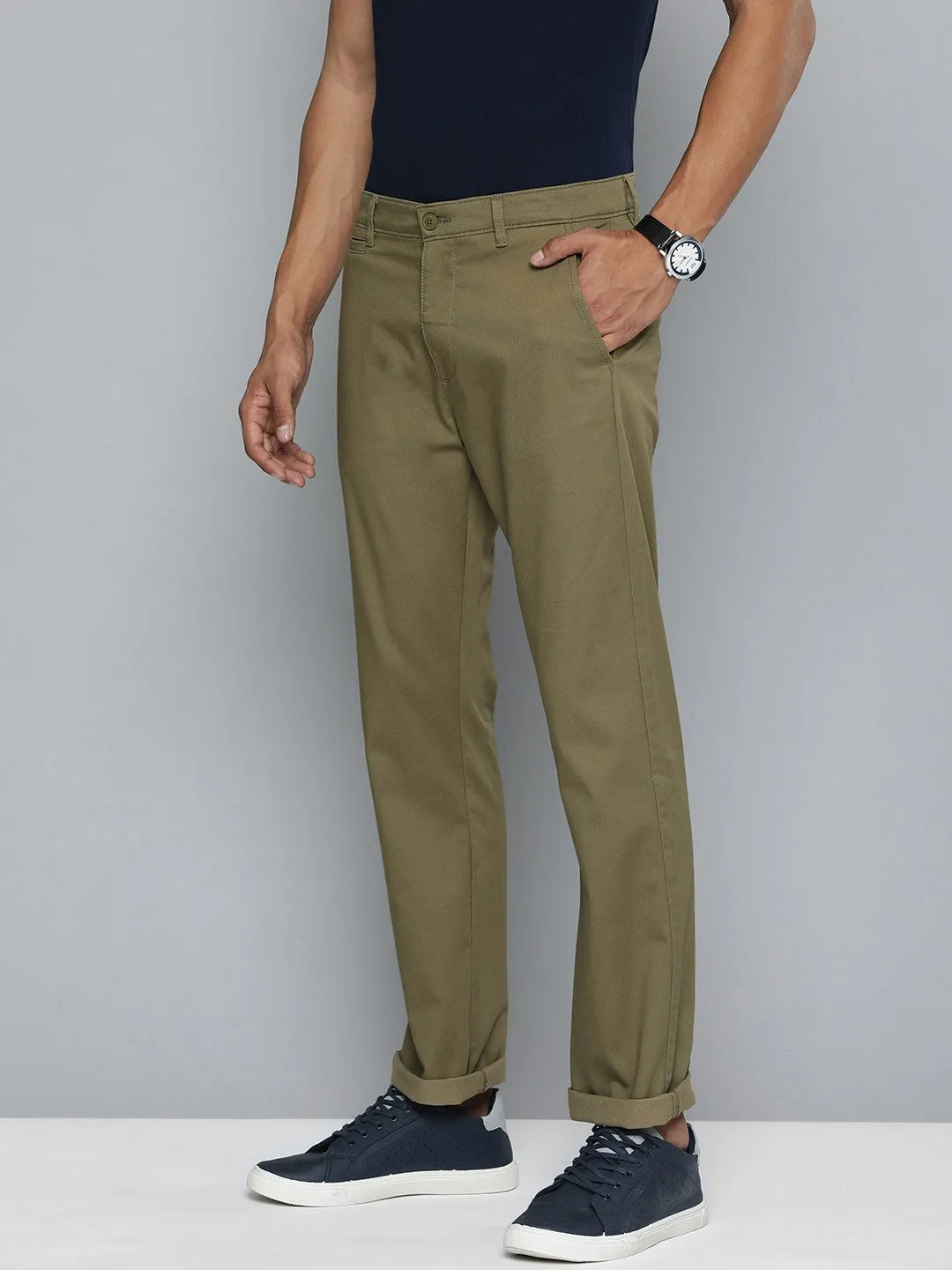 Men's Olive Slim Fit Chino Trousers