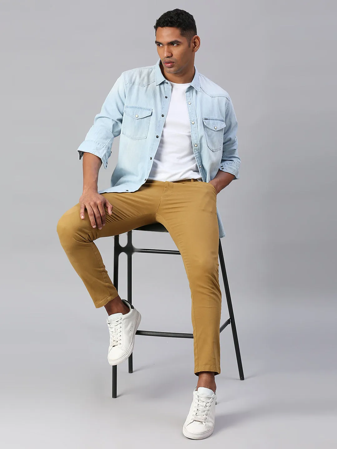 Men's Tapered Fit Cotton Chinos (Khaki)