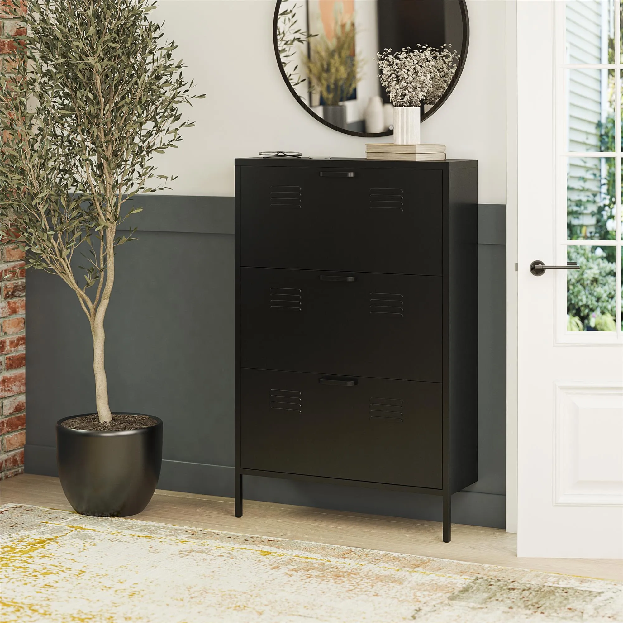 Mission District 3 Door Locker Style Metal Shoe Storage Cabinet