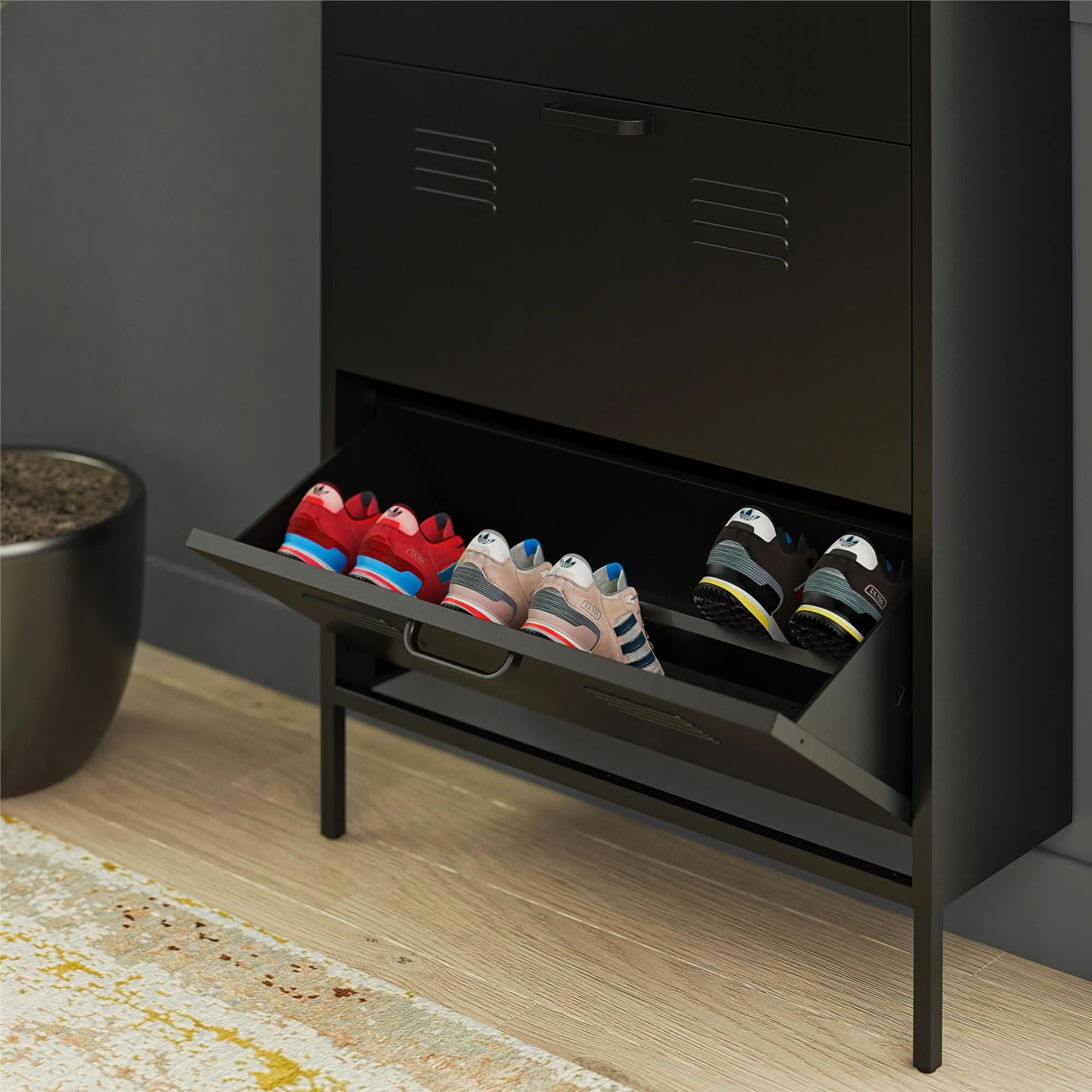 Mission District 3 Door Locker Style Metal Shoe Storage Cabinet
