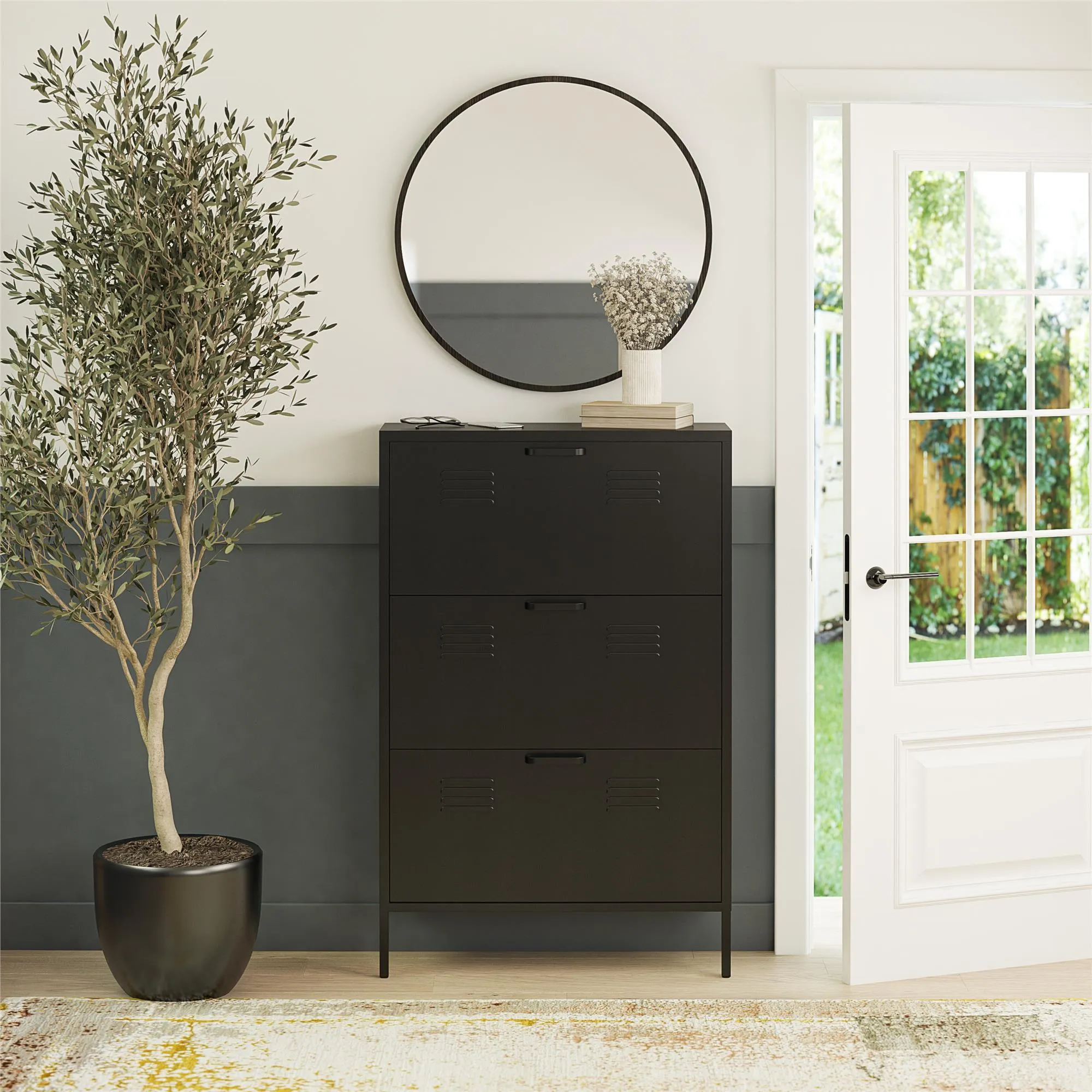 Mission District 3 Door Locker Style Metal Shoe Storage Cabinet