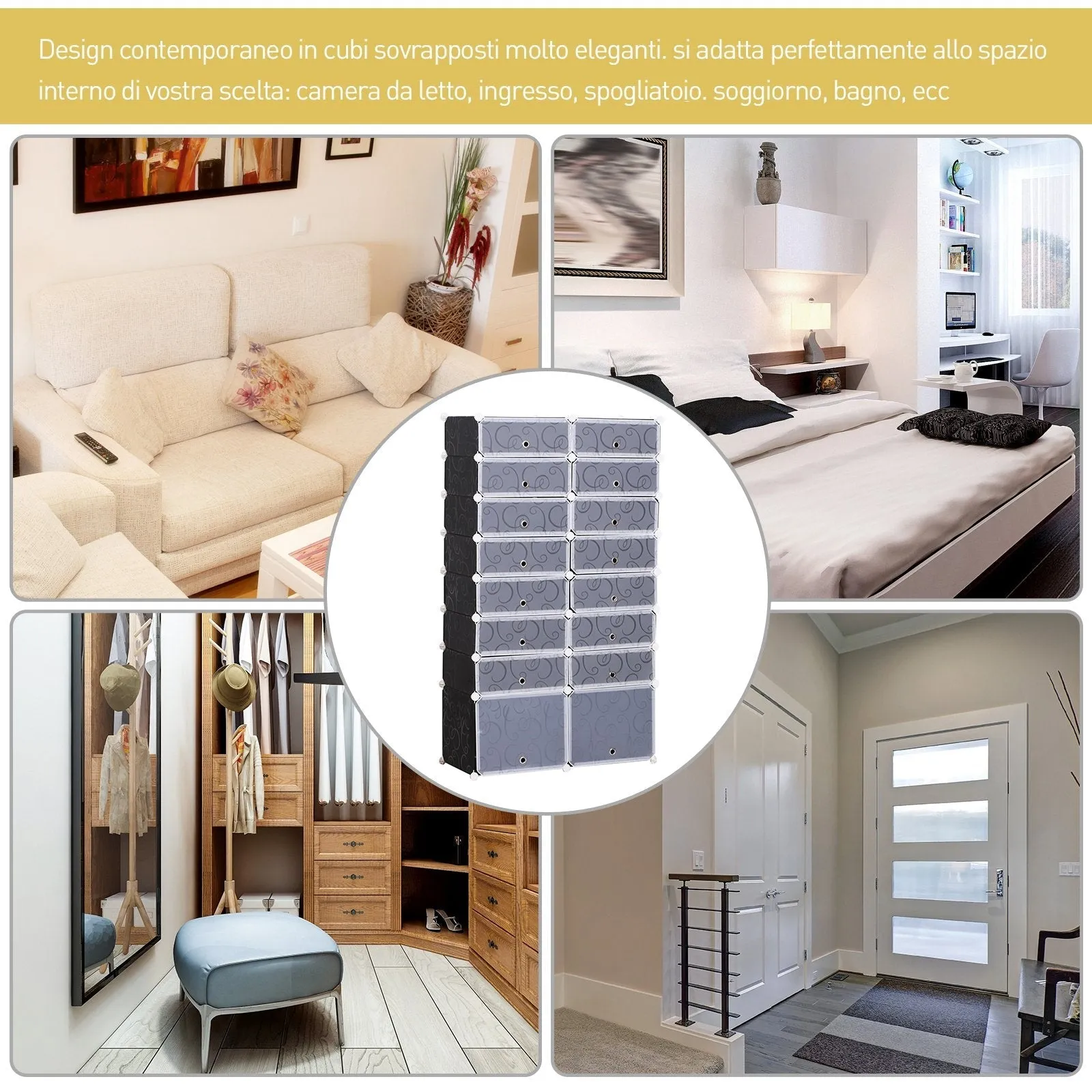 Modular Scarpera 16 cubes in PP black and white 95x37x160cm