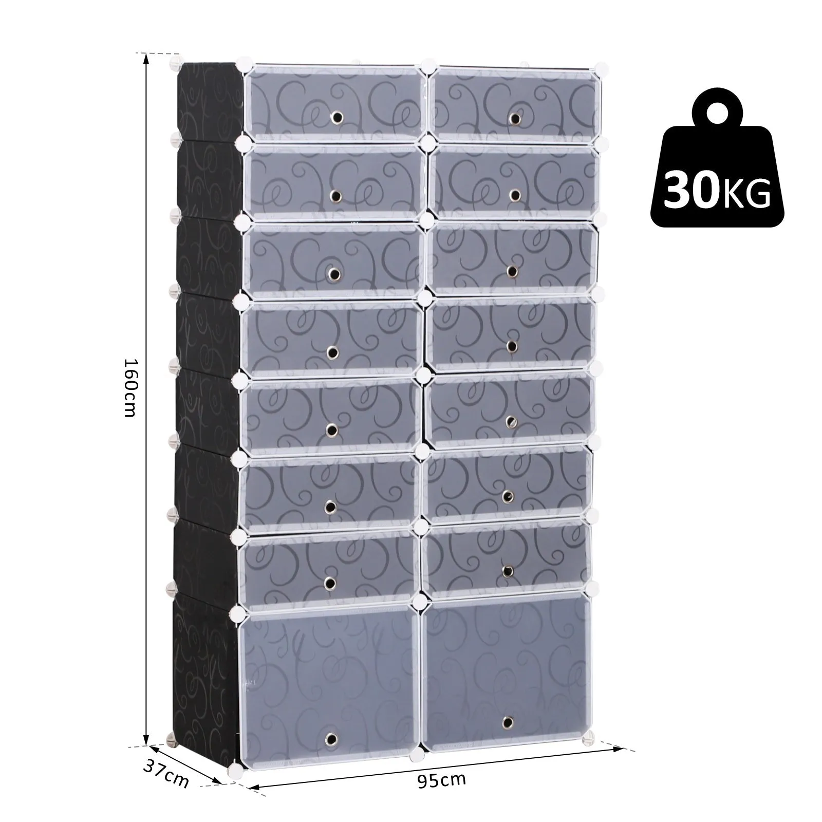 Modular Scarpera 16 cubes in PP black and white 95x37x160cm