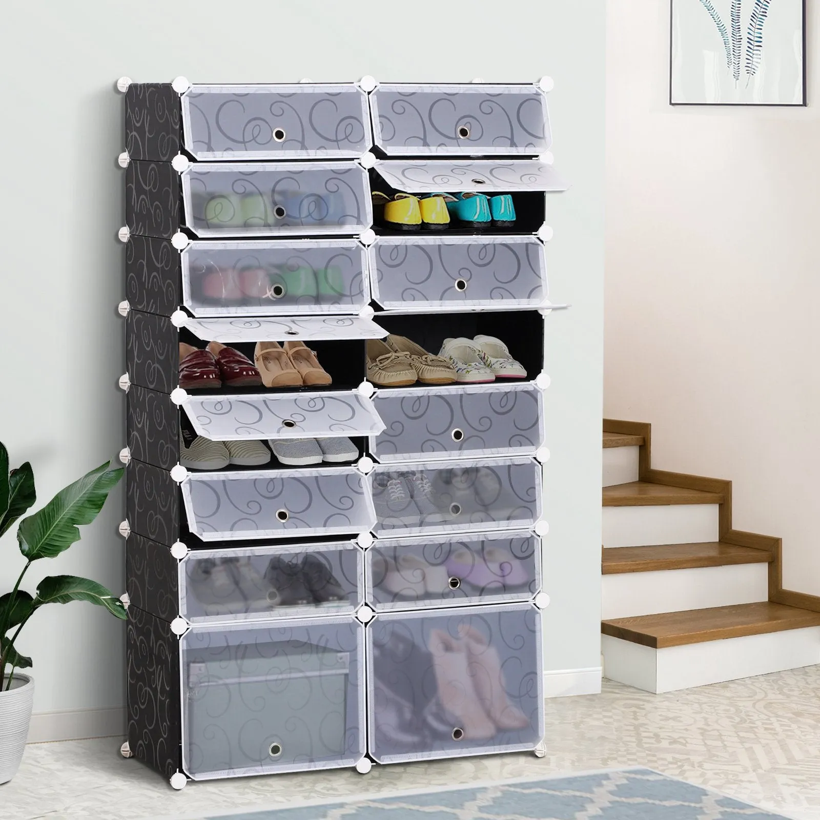Modular Scarpera 16 cubes in PP black and white 95x37x160cm