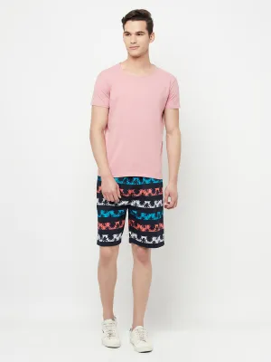 Navy Blue Floral Printed Lounge Shorts
