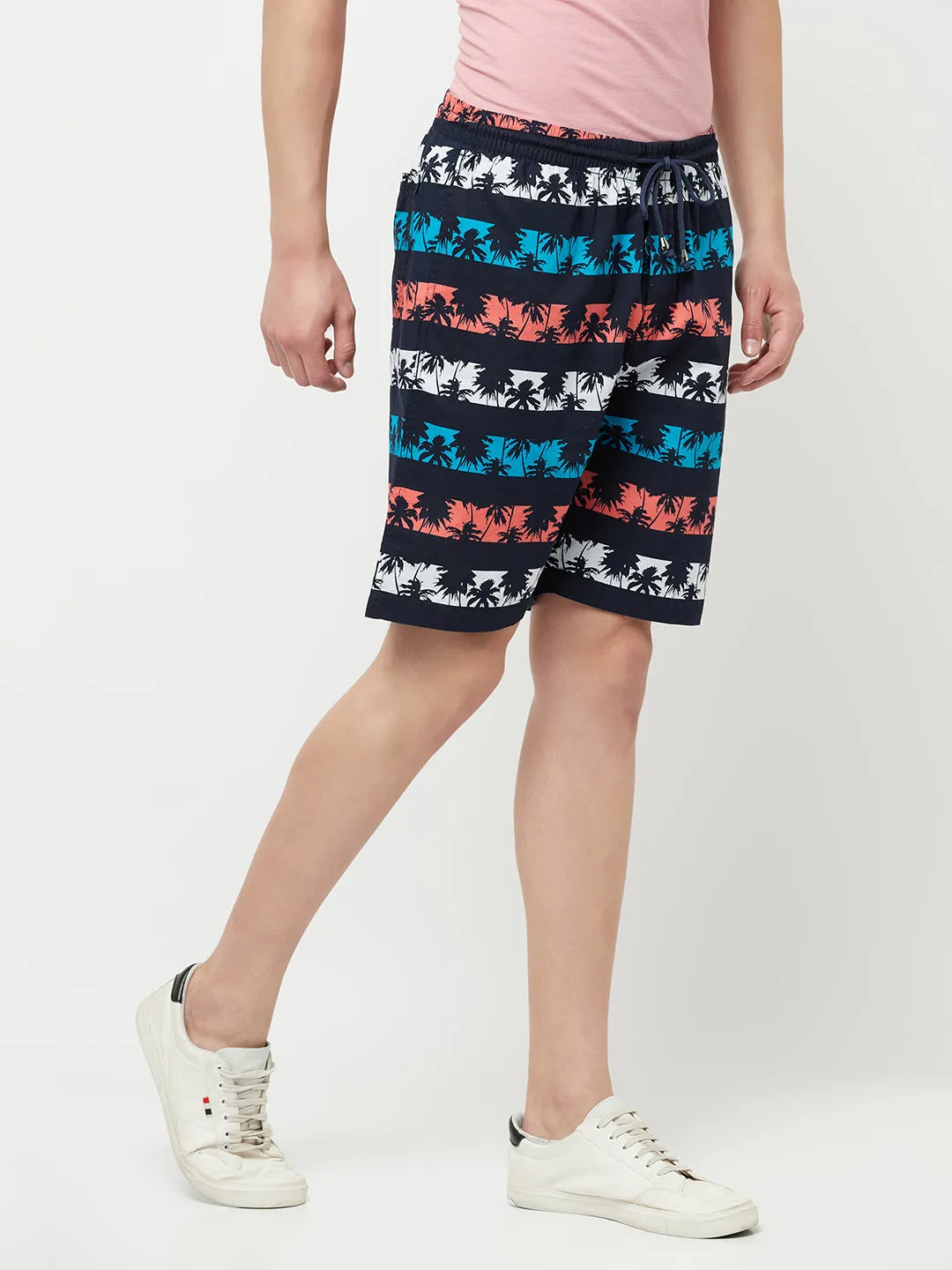 Navy Blue Floral Printed Lounge Shorts