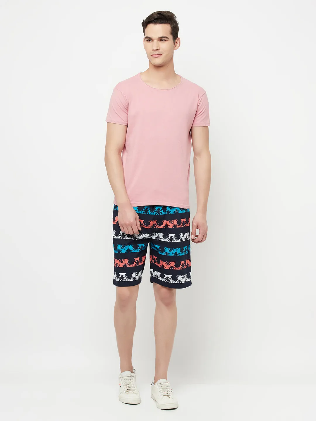 Navy Blue Floral Printed Lounge Shorts