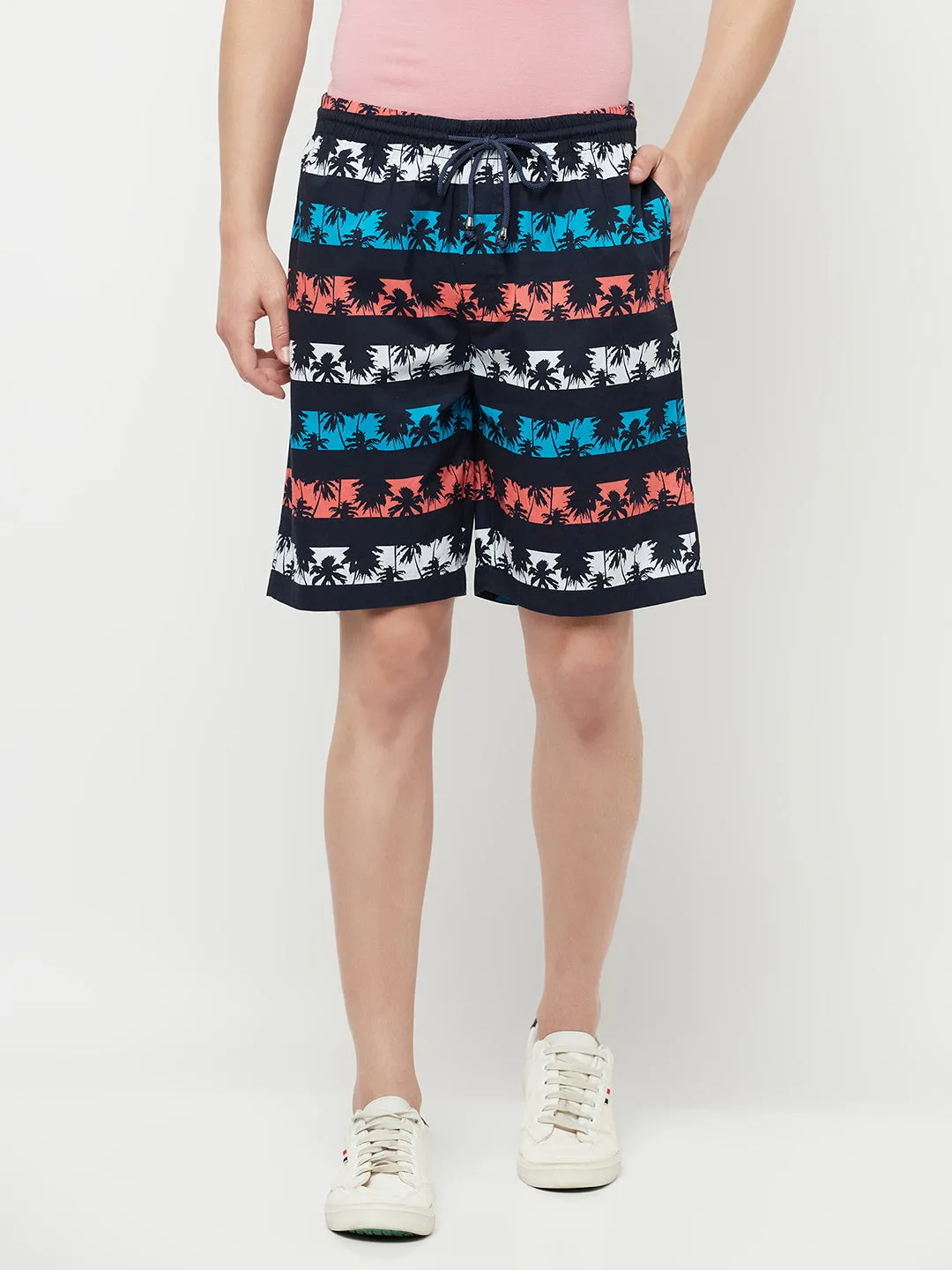 Navy Blue Floral Printed Lounge Shorts