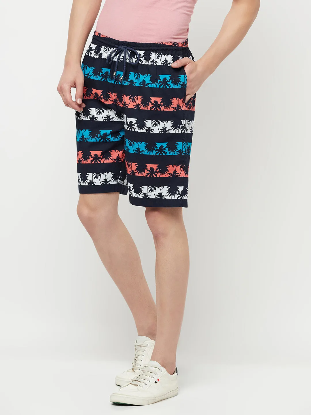 Navy Blue Floral Printed Lounge Shorts