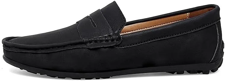 New Men's Loafers Round Toe Vegan Leather Penny Loafers Comfortable Flat Heel Flexible Party Slip On