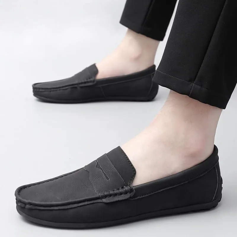 New Men's Loafers Round Toe Vegan Leather Penny Loafers Comfortable Flat Heel Flexible Party Slip On