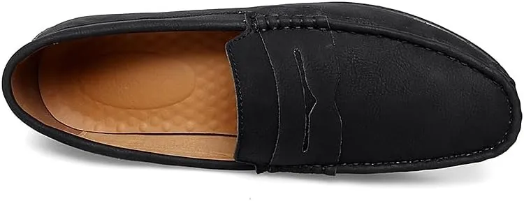 New Men's Loafers Round Toe Vegan Leather Penny Loafers Comfortable Flat Heel Flexible Party Slip On