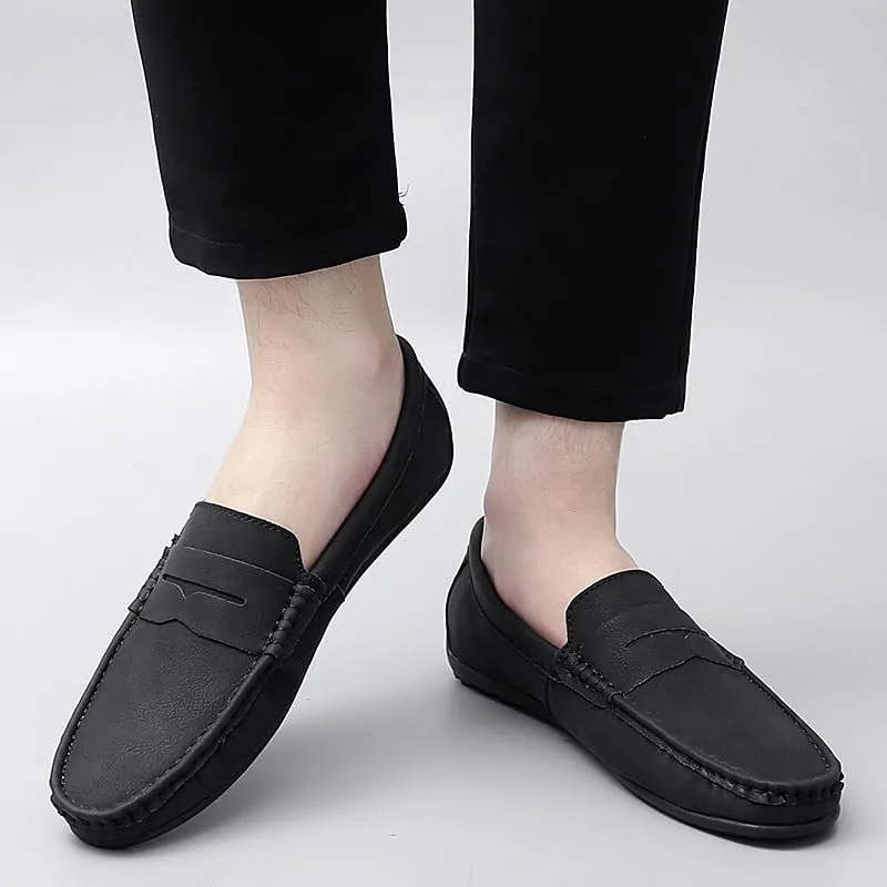 New Men's Loafers Round Toe Vegan Leather Penny Loafers Comfortable Flat Heel Flexible Party Slip On