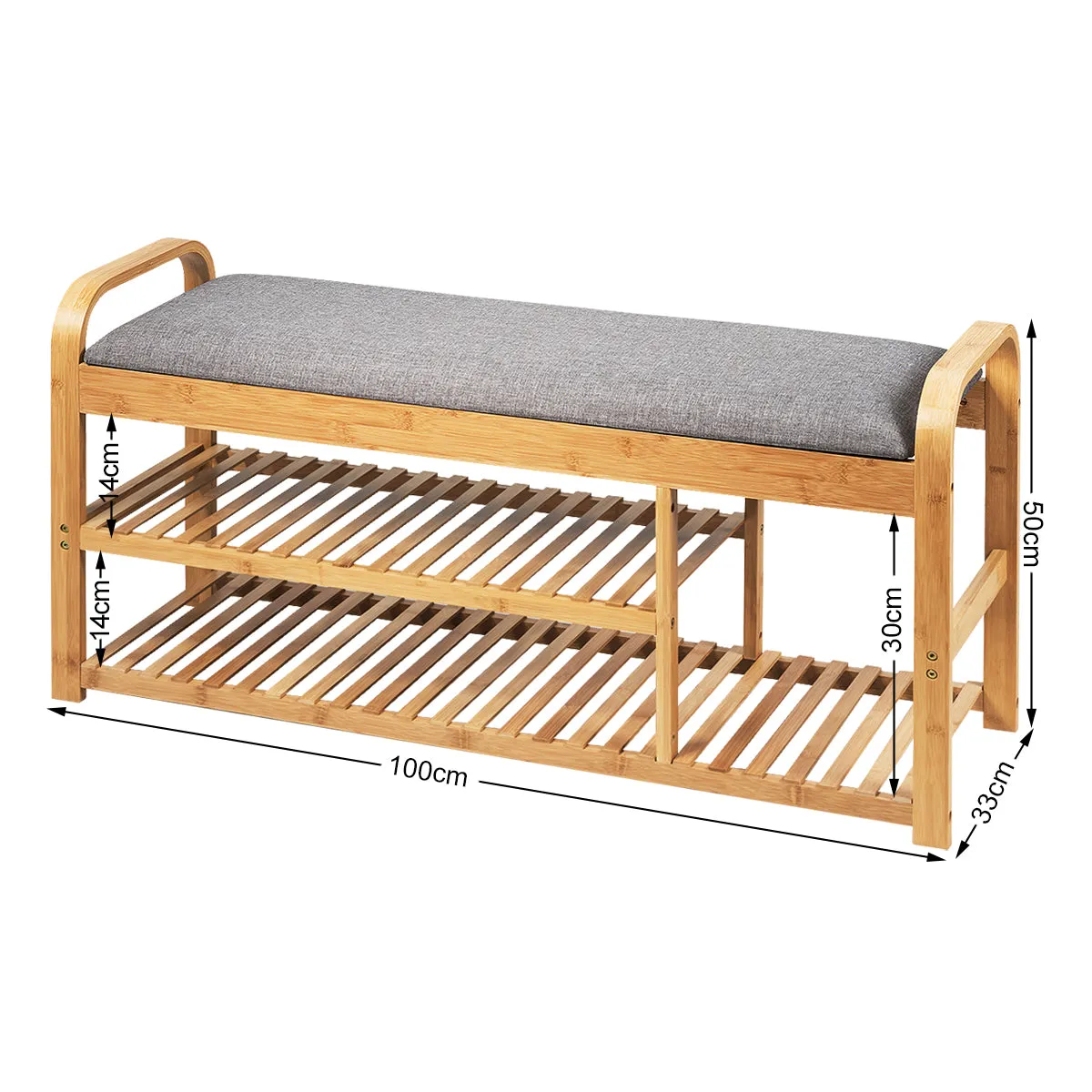 NNECW 3-Tier Bamboo Shoe Bench with Cushion for Hallway