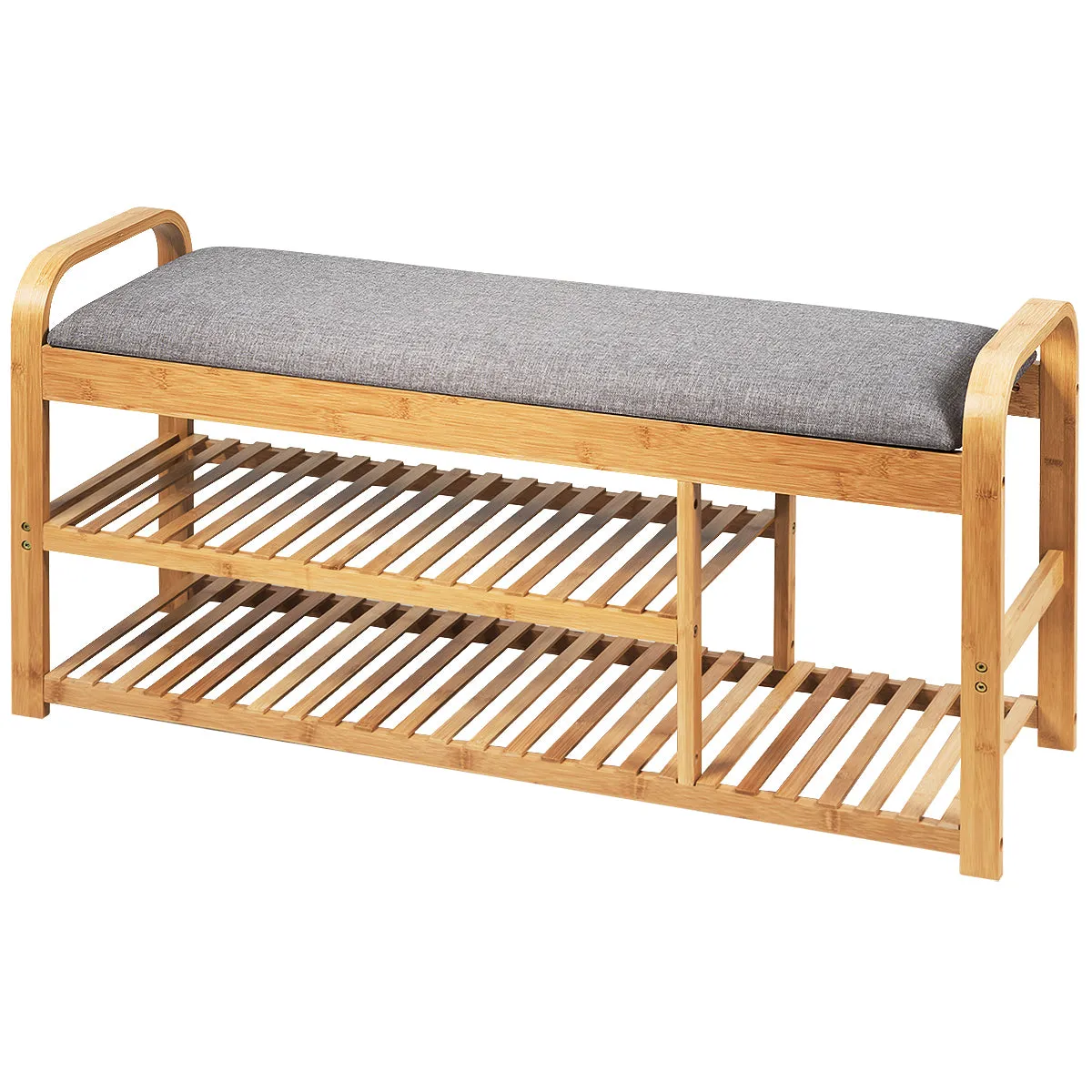 NNECW 3-Tier Bamboo Shoe Bench with Cushion for Hallway