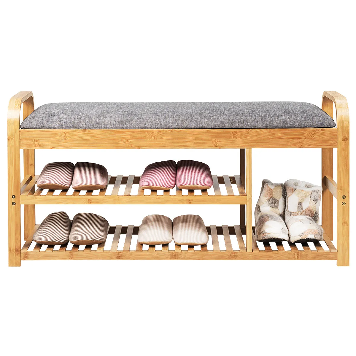 NNECW 3-Tier Bamboo Shoe Bench with Cushion for Hallway