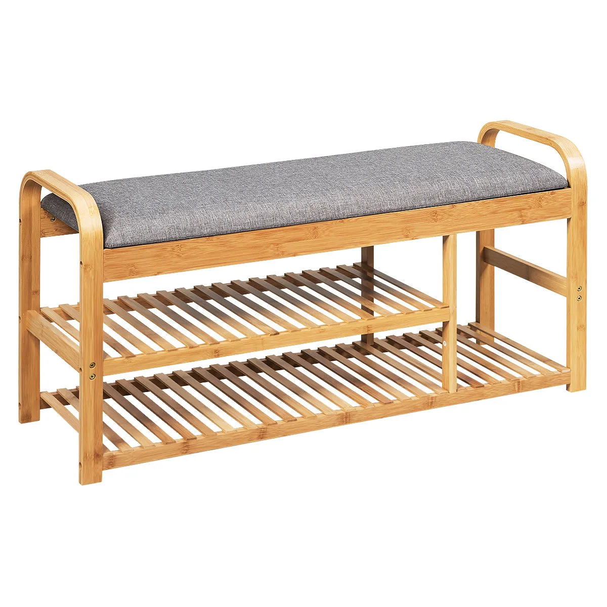 NNECW 3-Tier Bamboo Shoe Bench with Cushion for Hallway