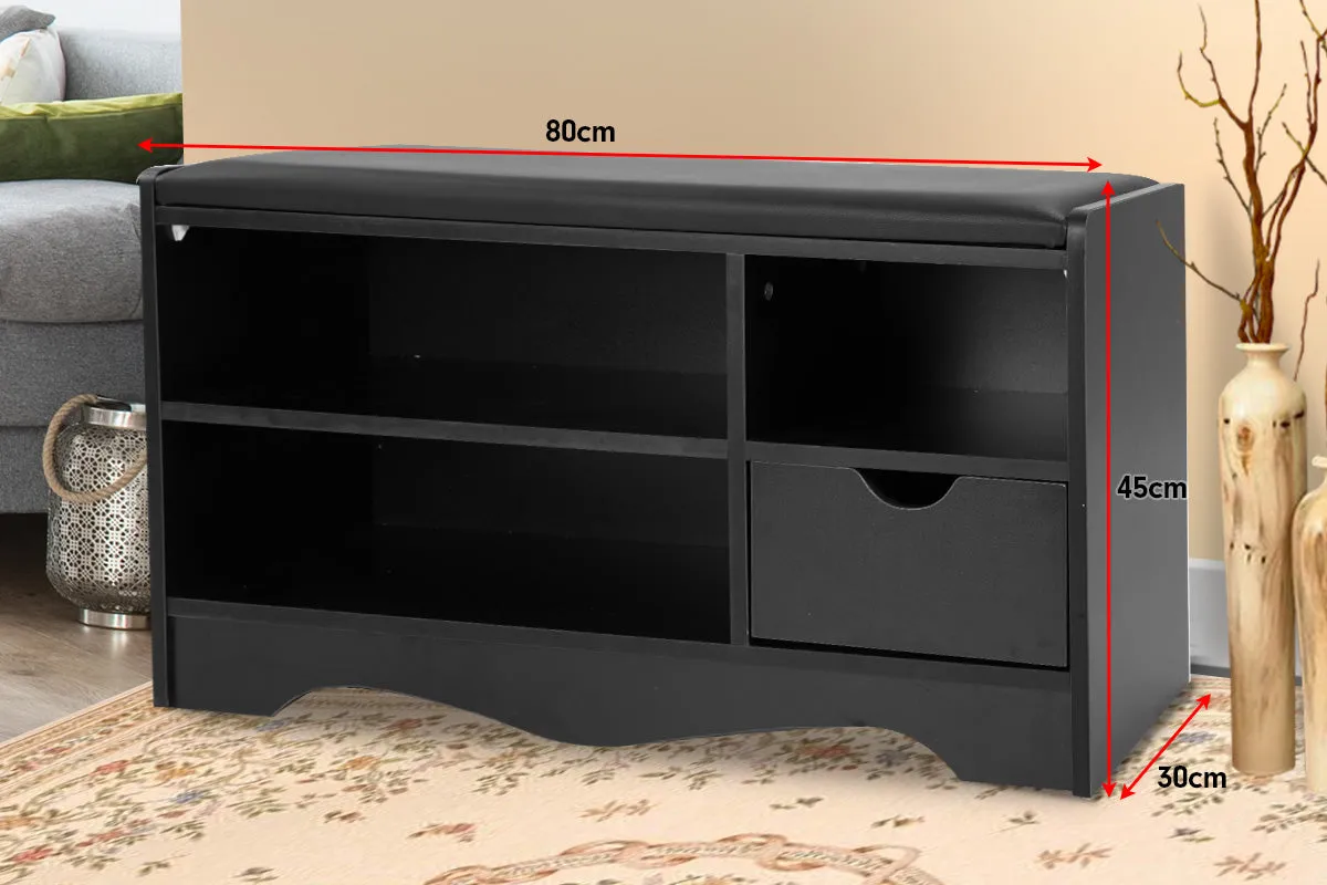 NNEDPE Shoe Rack Cabinet Organiser Black Cushion - 80 x 30 x 45 - Black