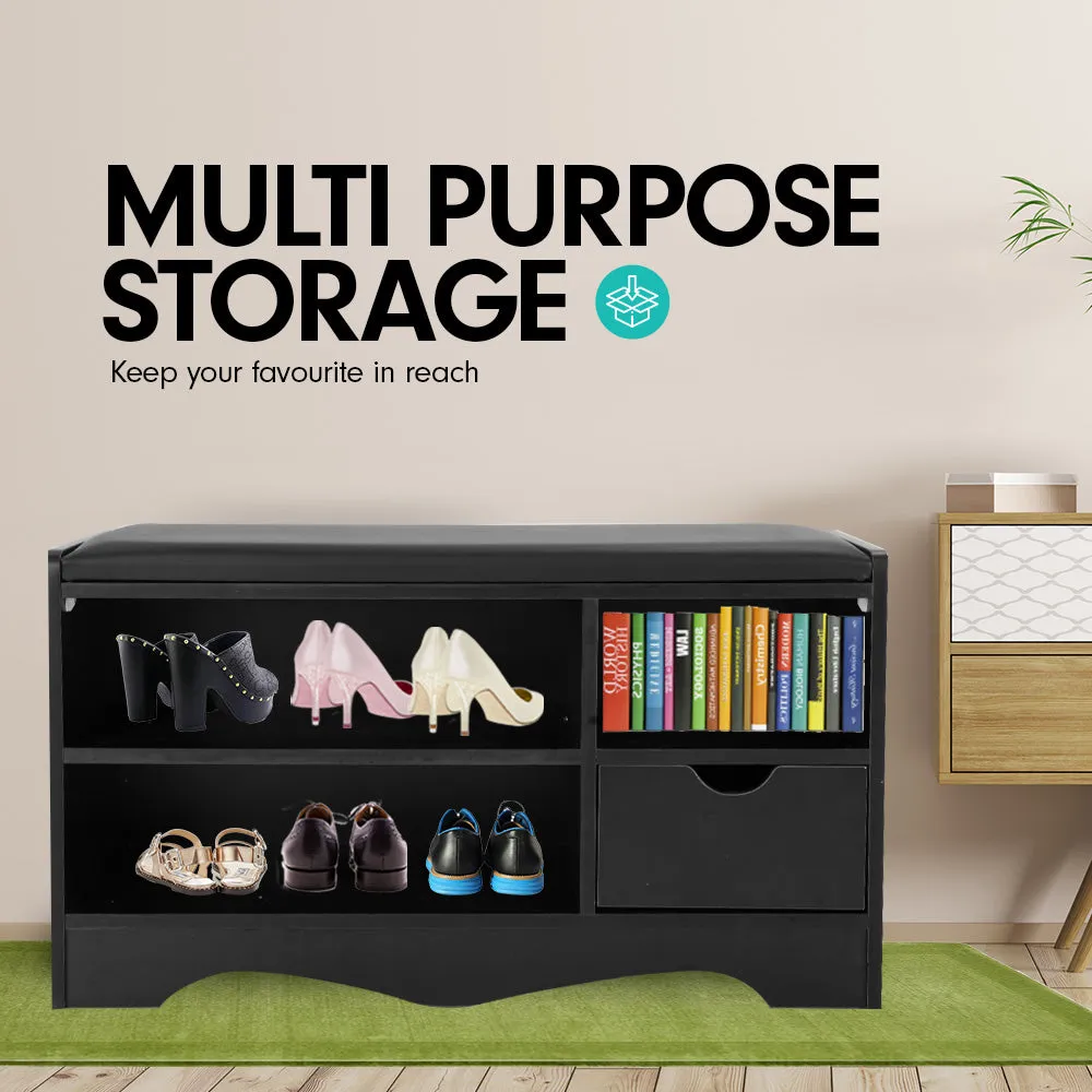 NNEDPE Shoe Rack Cabinet Organiser Black Cushion - 80 x 30 x 45 - Black