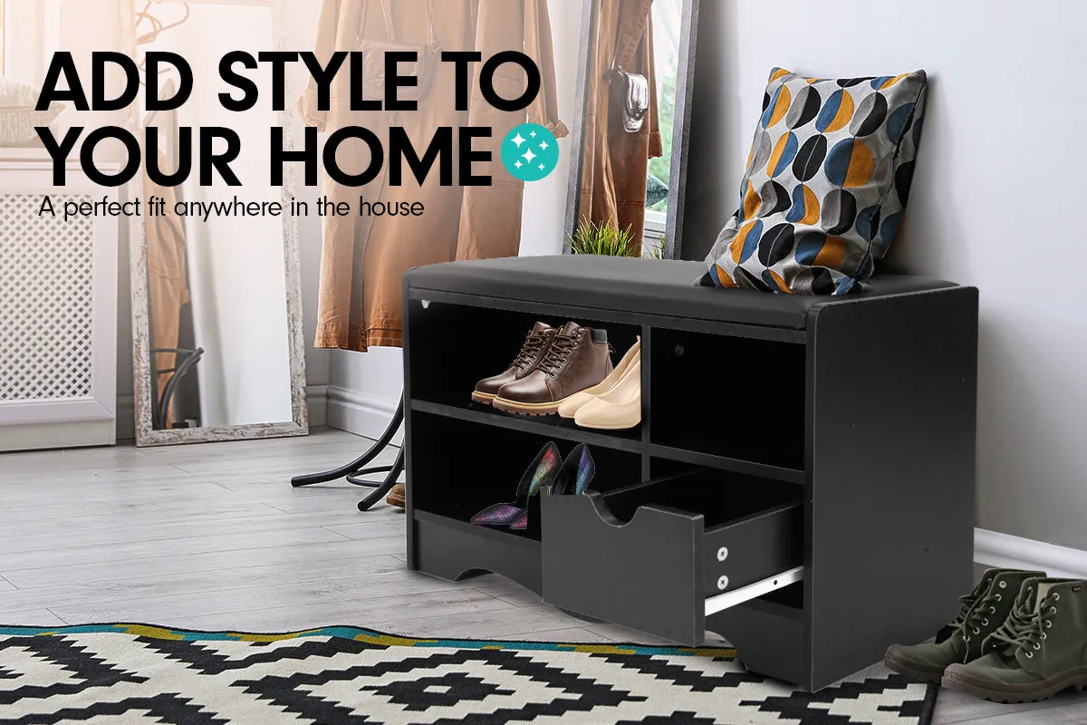 NNEDPE Shoe Rack Cabinet Organiser Black Cushion - 80 x 30 x 45 - Black