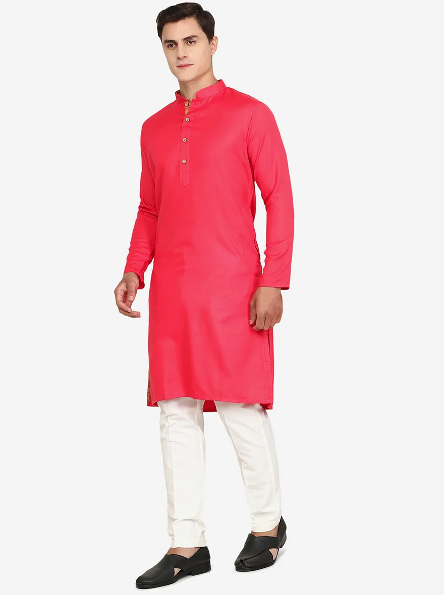 Peach Solid Cotton Blend Kurta | The Kurta Company