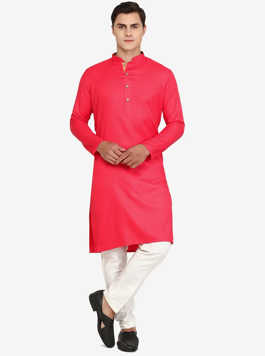 Peach Solid Cotton Blend Kurta | The Kurta Company