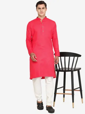 Peach Solid Cotton Blend Kurta | The Kurta Company