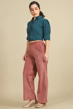 Pink Solid Parallel Pants