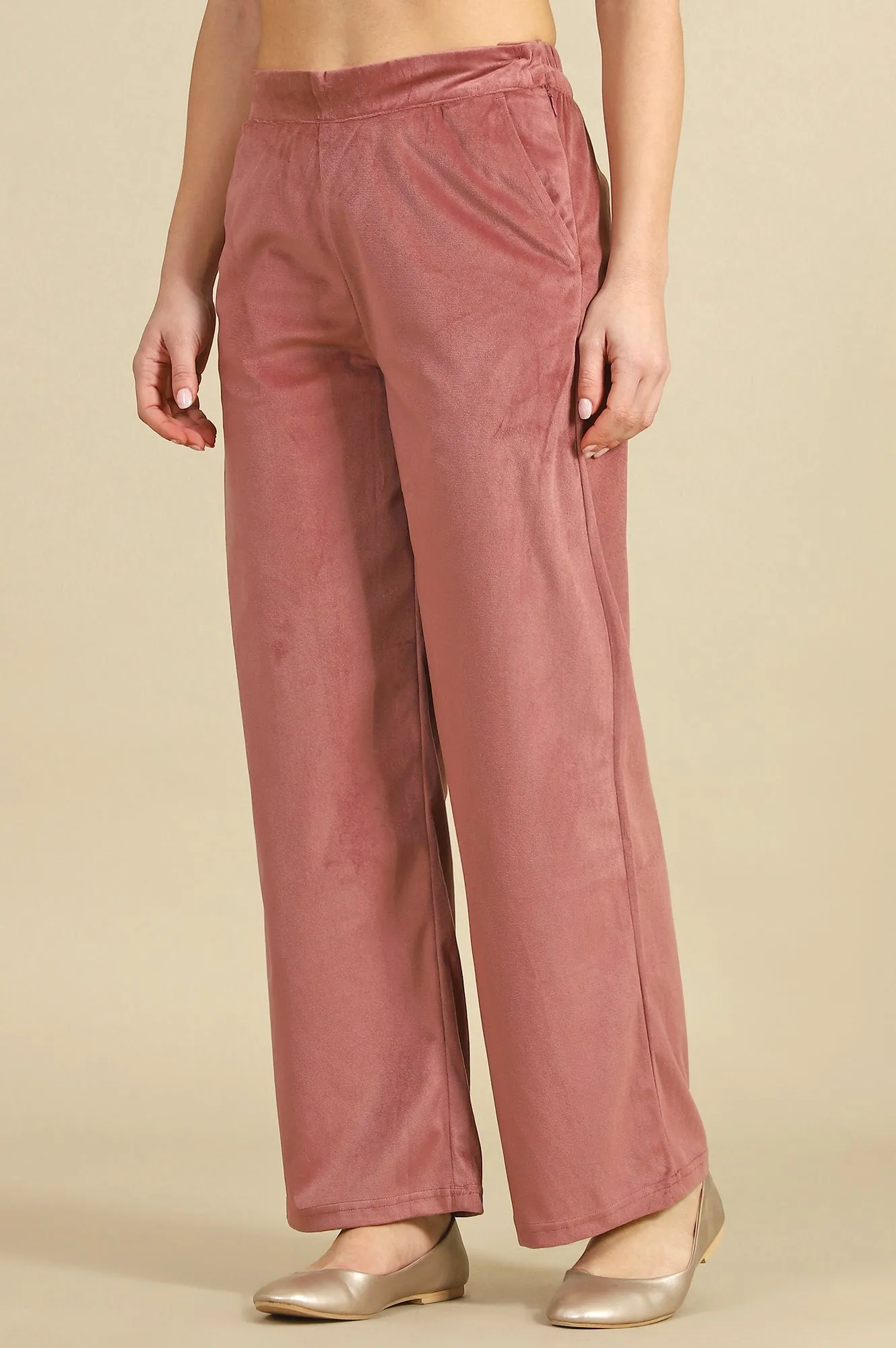 Pink Solid Parallel Pants
