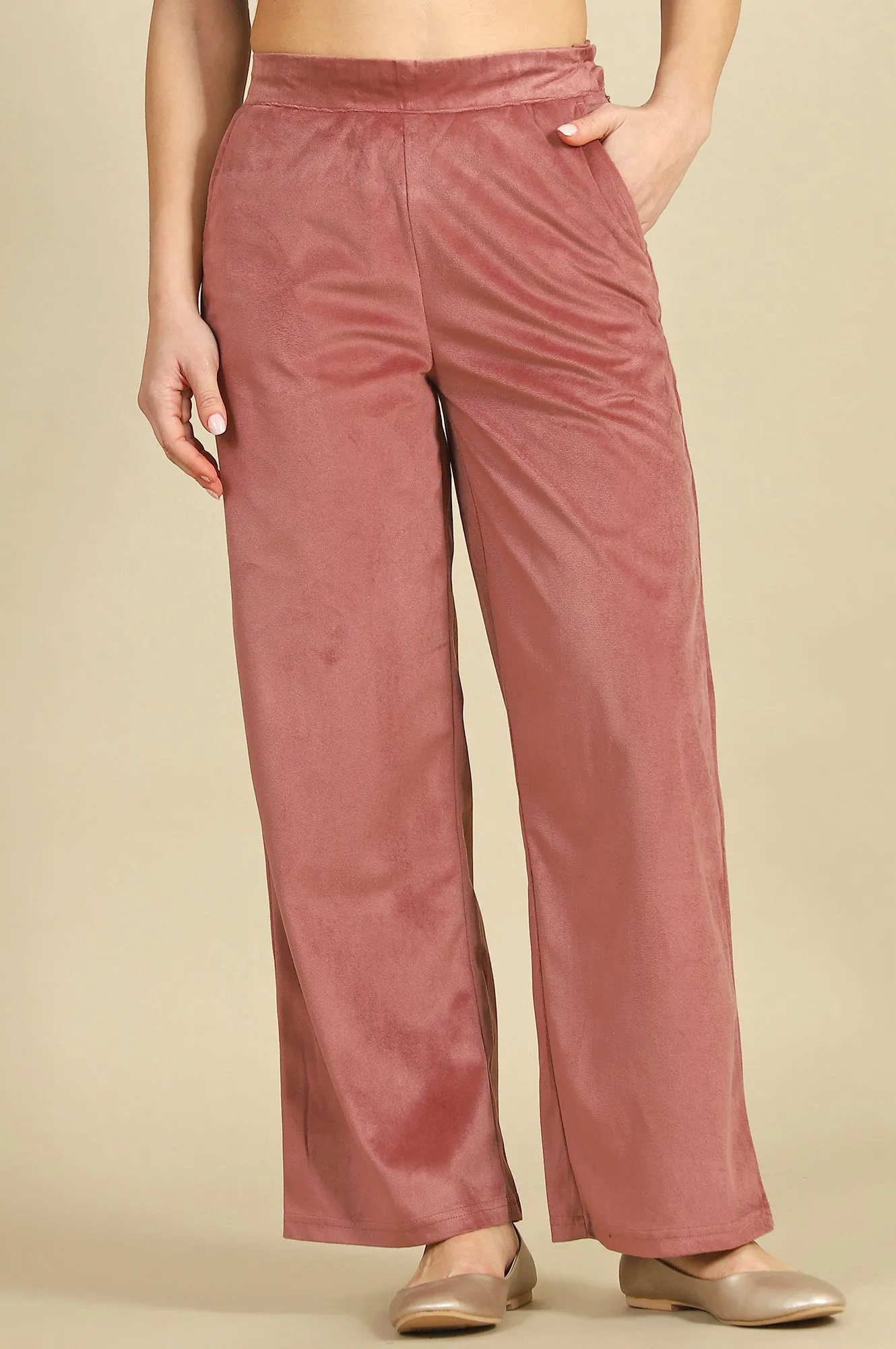Pink Solid Parallel Pants