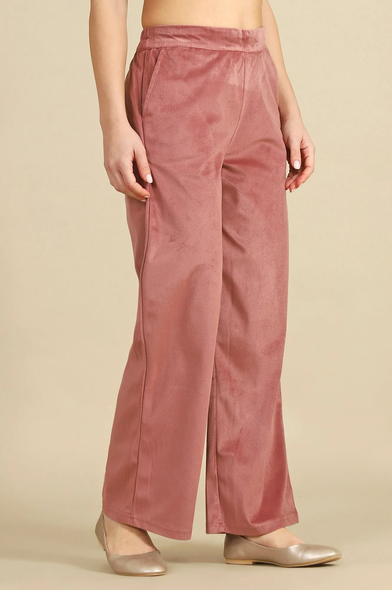 Pink Solid Parallel Pants