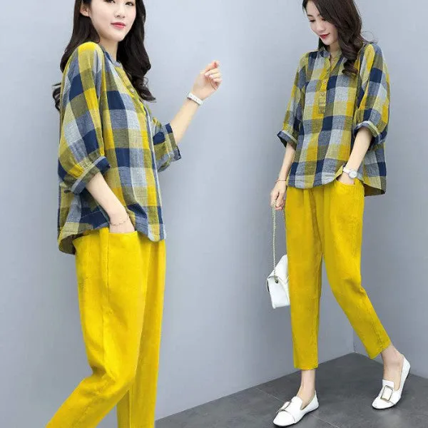 Plaid Shirt Ankle Trousers And Feet Pants Casual Fashion Suit