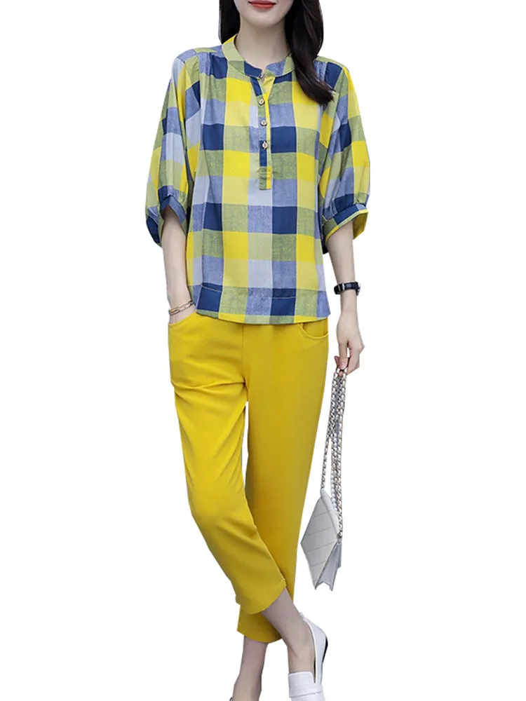 Plaid Shirt Ankle Trousers And Feet Pants Casual Fashion Suit