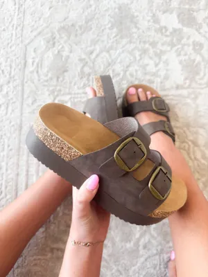 Platform Double Buckle Sandals- Mocha