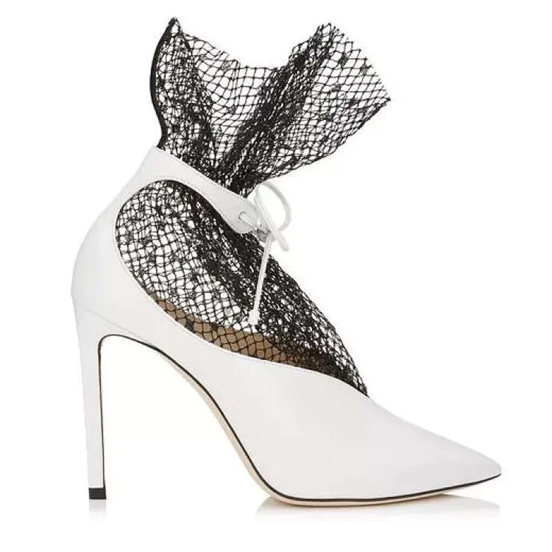 Pointed Lace Mesh Versatile High-Heeled Stiletto Shoes