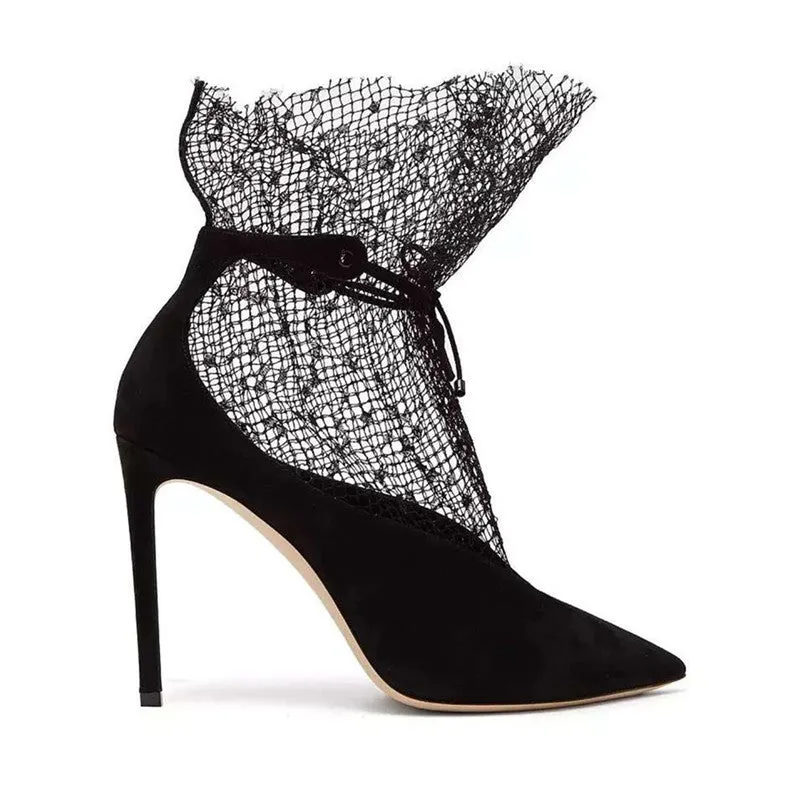 Pointed Lace Mesh Versatile High-Heeled Stiletto Shoes