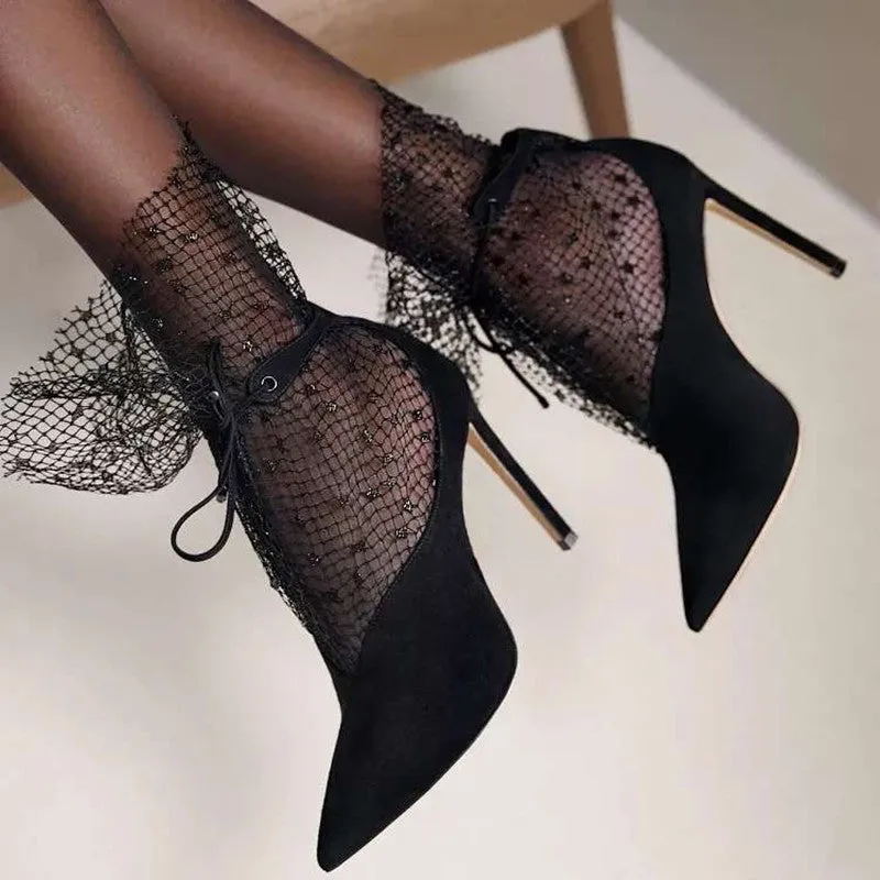 Pointed Lace Mesh Versatile High-Heeled Stiletto Shoes