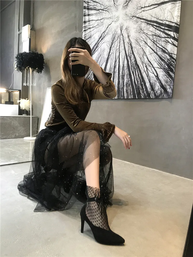 Pointed Lace Mesh Versatile High-Heeled Stiletto Shoes