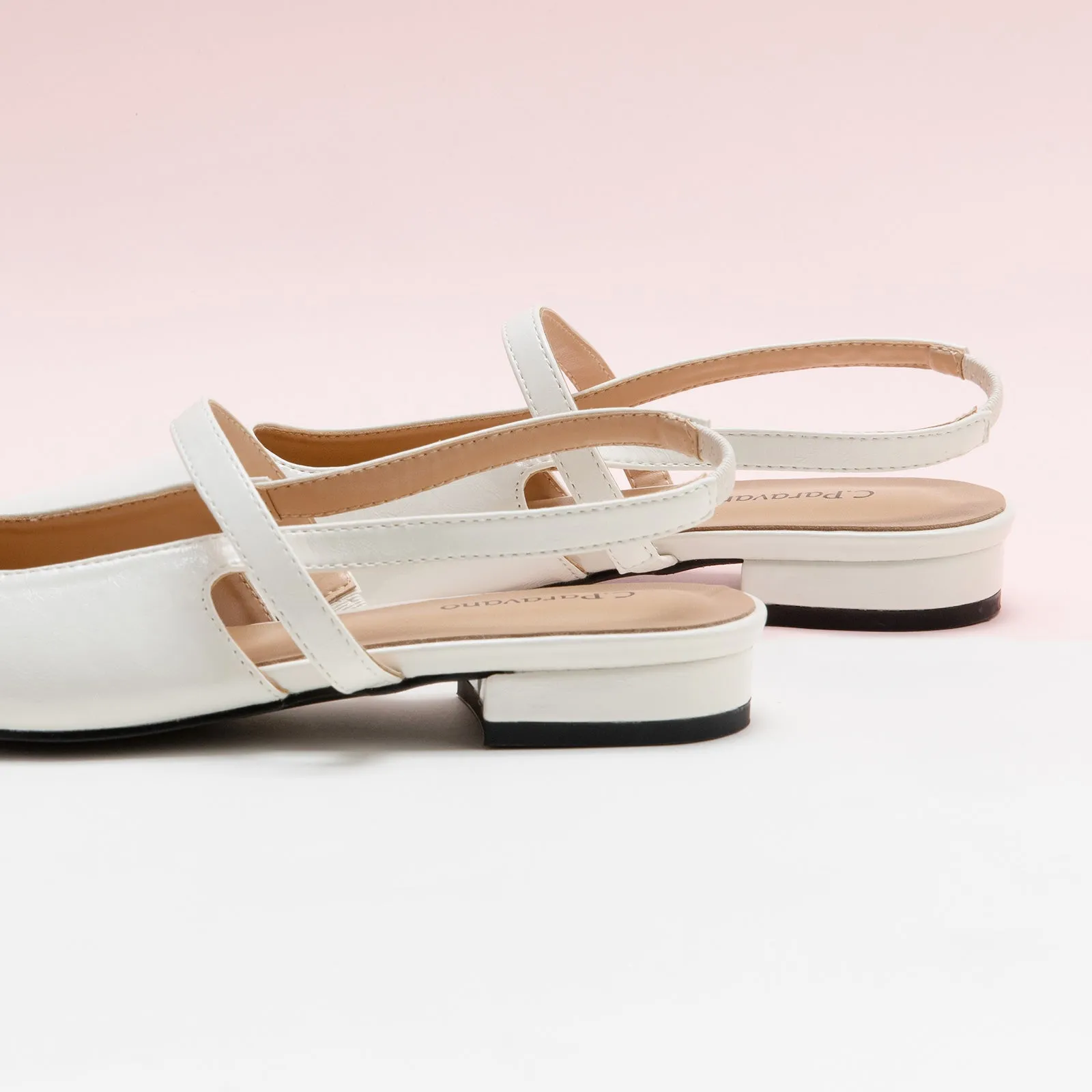 Pointed Toe Slingback Flats (Freya) White
