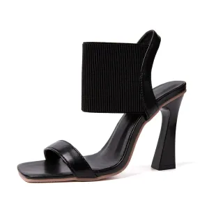 Purpdrank - Black New Summer Sandals Comfortable Versatile Open-toe High-heeled Sandal Casual Outdoor Solid Color Plus Size Shoes Sandals